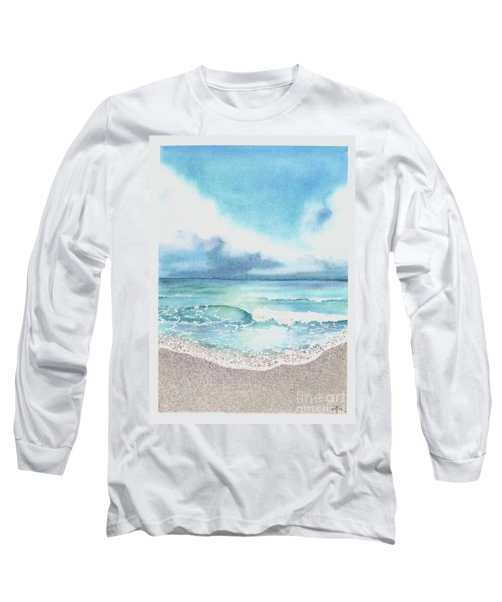 Beach Long Sleeve T-Shirt featuring the painting Beach of Tranquility by Hilda Wagner
