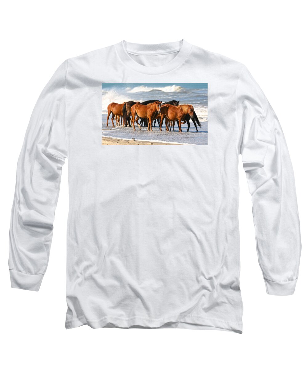 Waves Long Sleeve T-Shirt featuring the photograph Beach Ponies by Robert Och