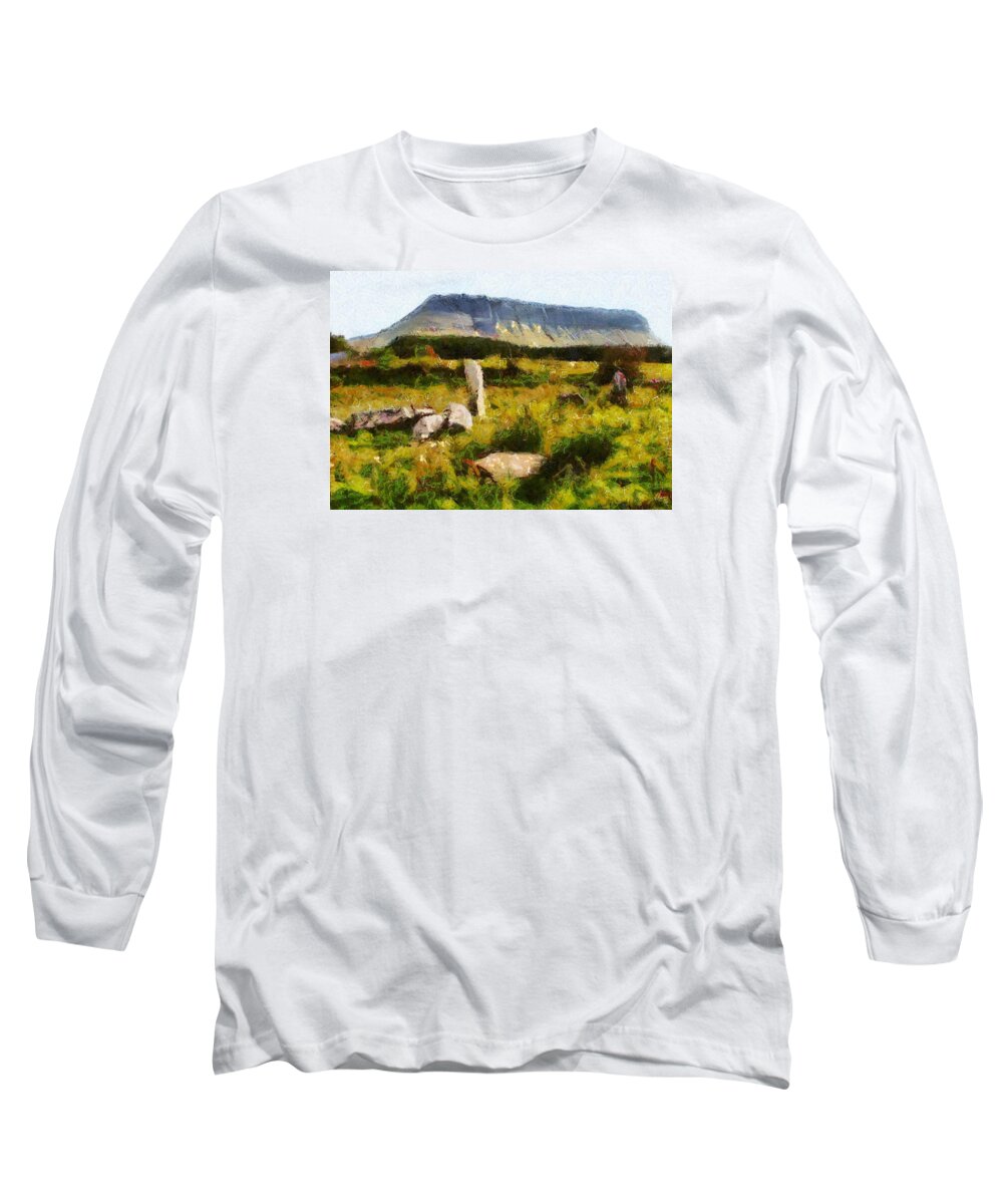 Landscape Long Sleeve T-Shirt featuring the digital art Benbulben Sligo by Charmaine Zoe