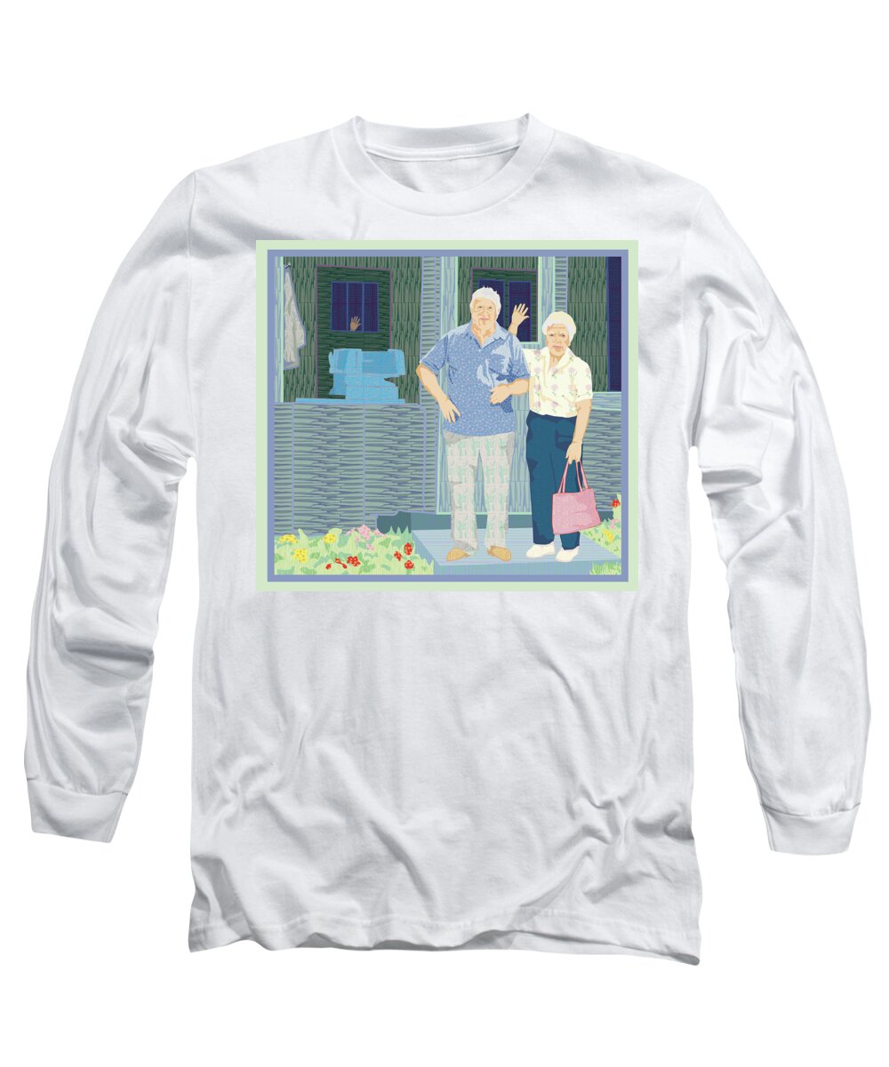 Bev And Jack At Their Cabin Up North Long Sleeve T-Shirt featuring the digital art Bev and Jack by Rod Whyte