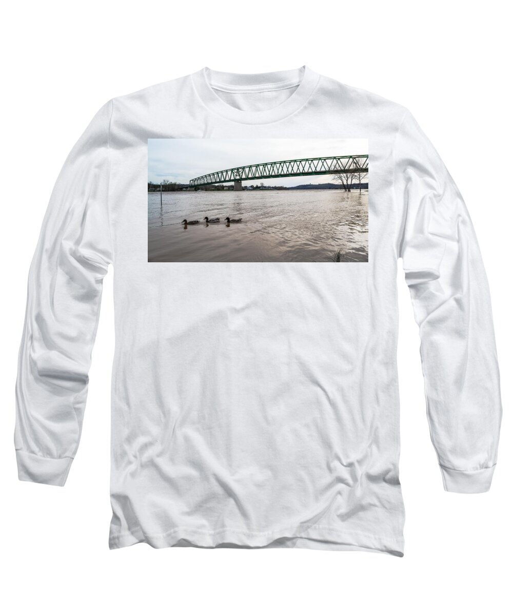 Jan Holden Long Sleeve T-Shirt featuring the photograph Bike Trail for the Ducks by Holden The Moment