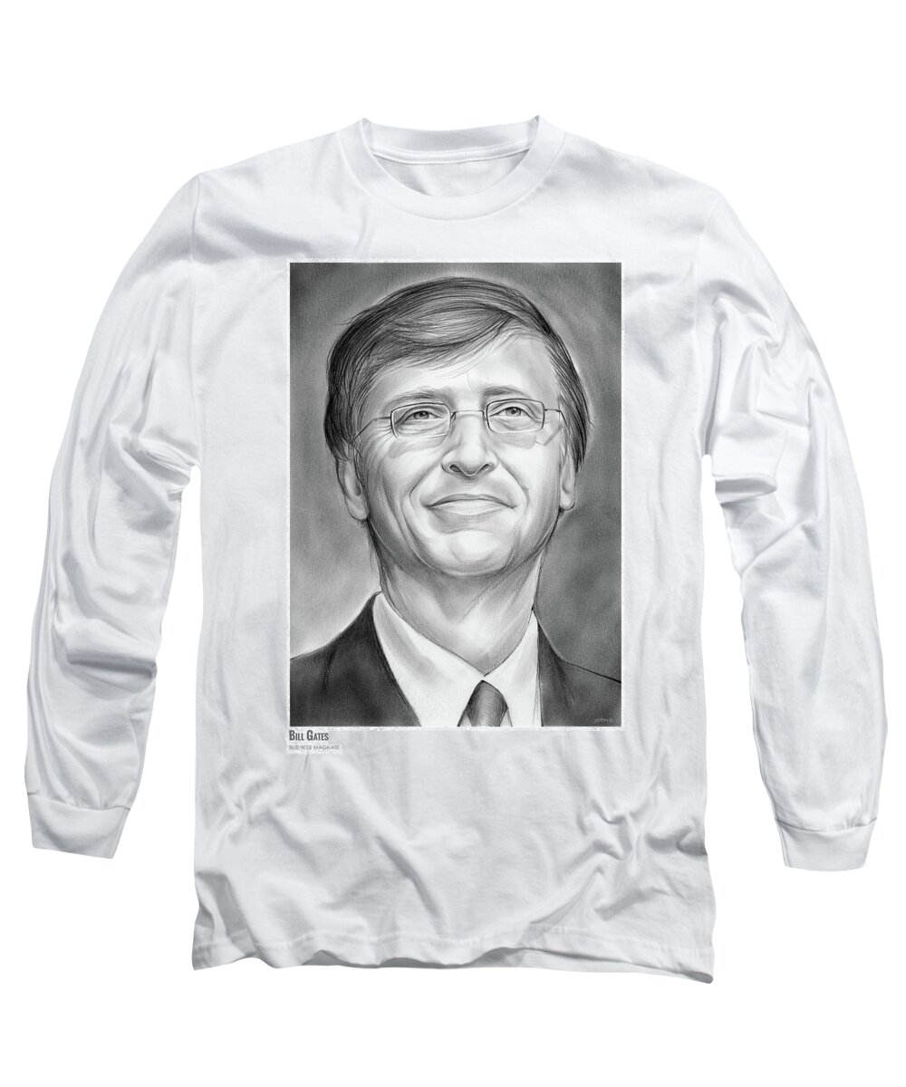 Bill Gates Long Sleeve T-Shirt featuring the drawing Bill Gates by Greg Joens