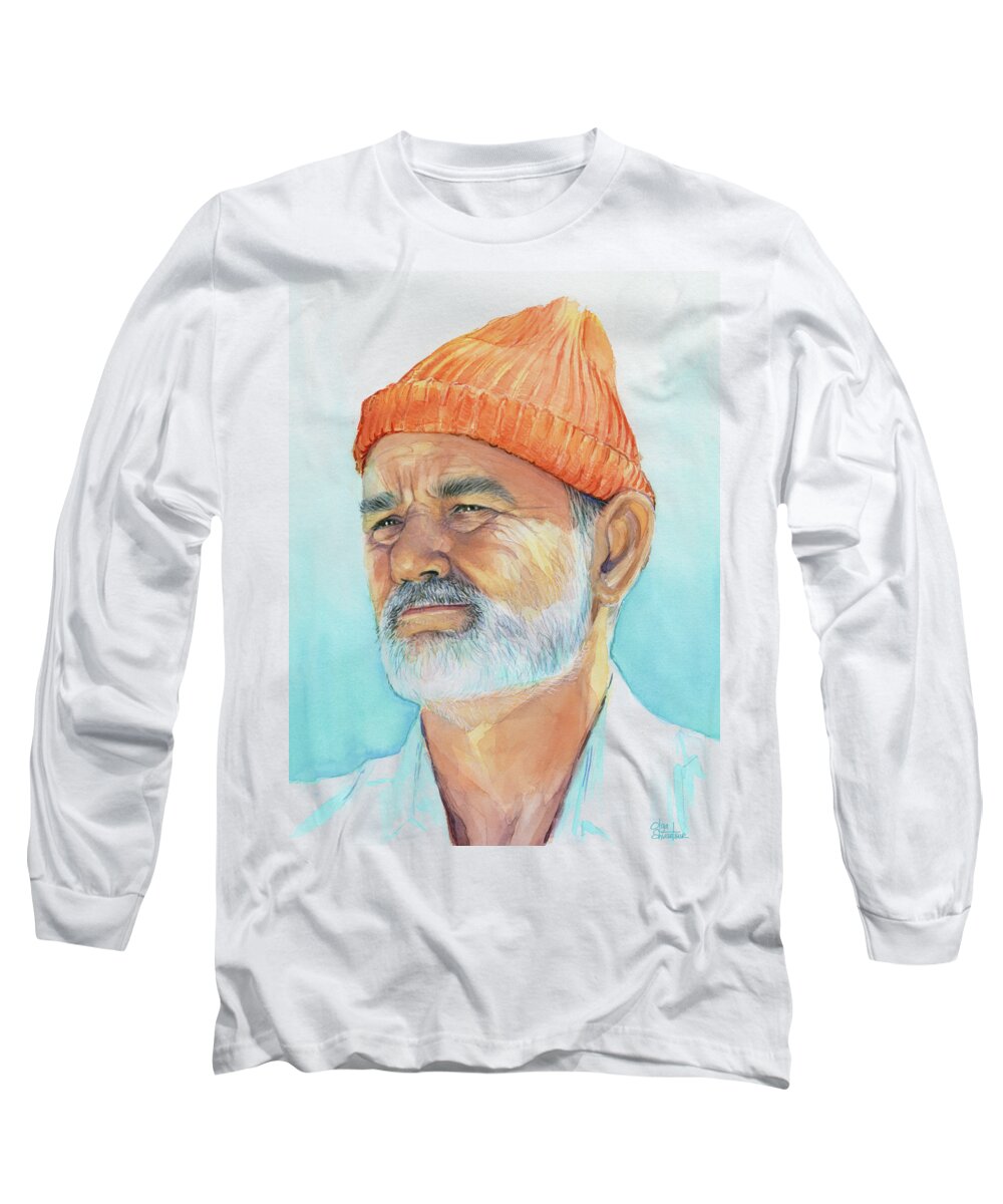 Celebrity Long Sleeve T-Shirt featuring the painting Bill Murray Steve Zissou Life Aquatic by Olga Shvartsur