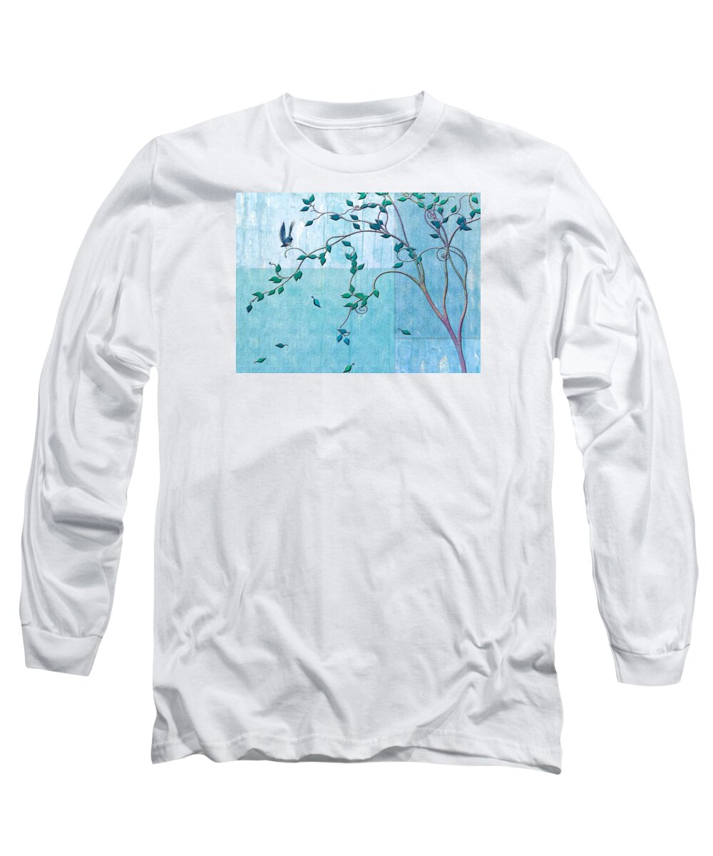 Tree Long Sleeve T-Shirt featuring the digital art Bird in a Tree-2 by Nina Bradica