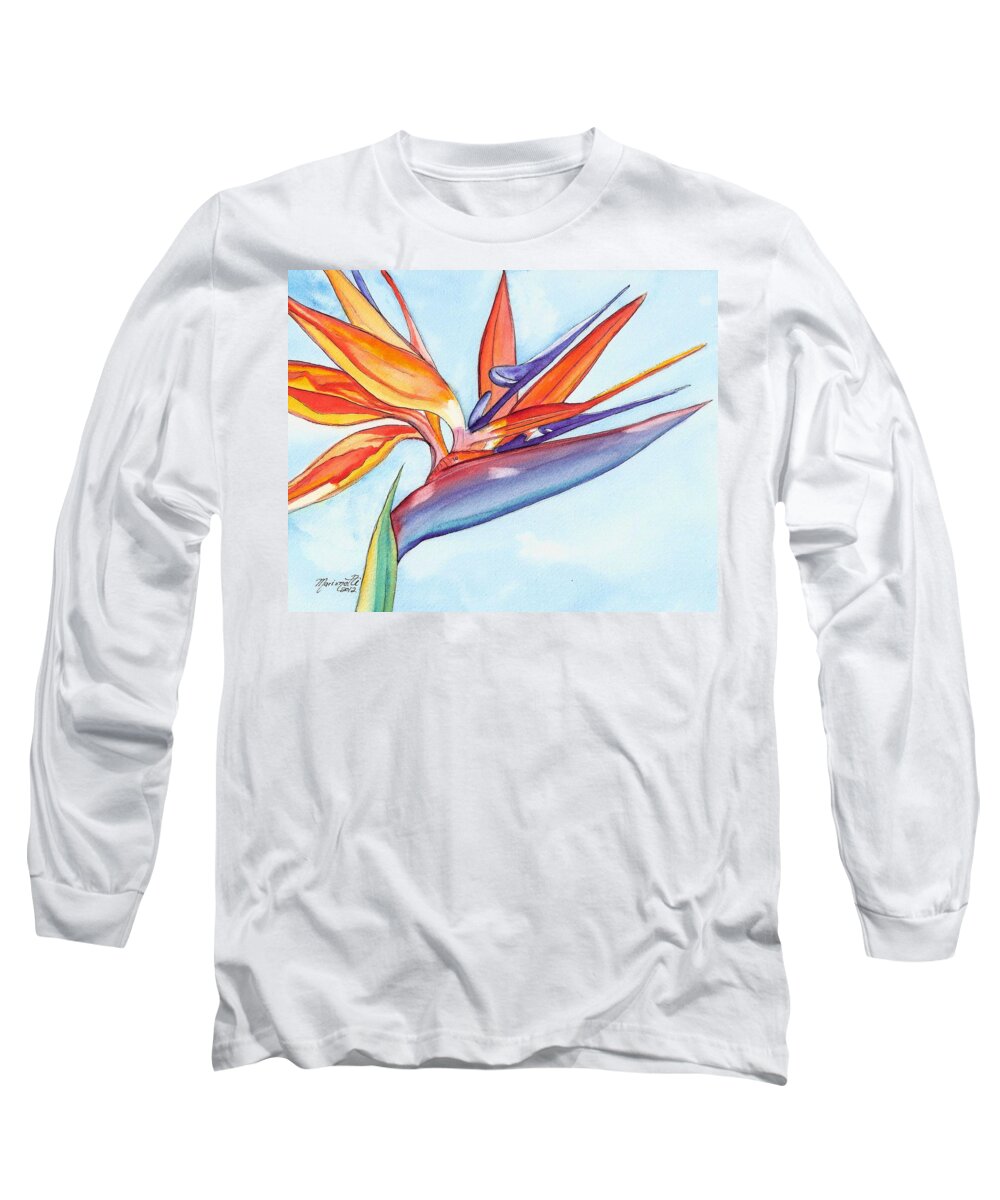 Bird Of Paradise Long Sleeve T-Shirt featuring the painting Bird of Paradise III by Marionette Taboniar