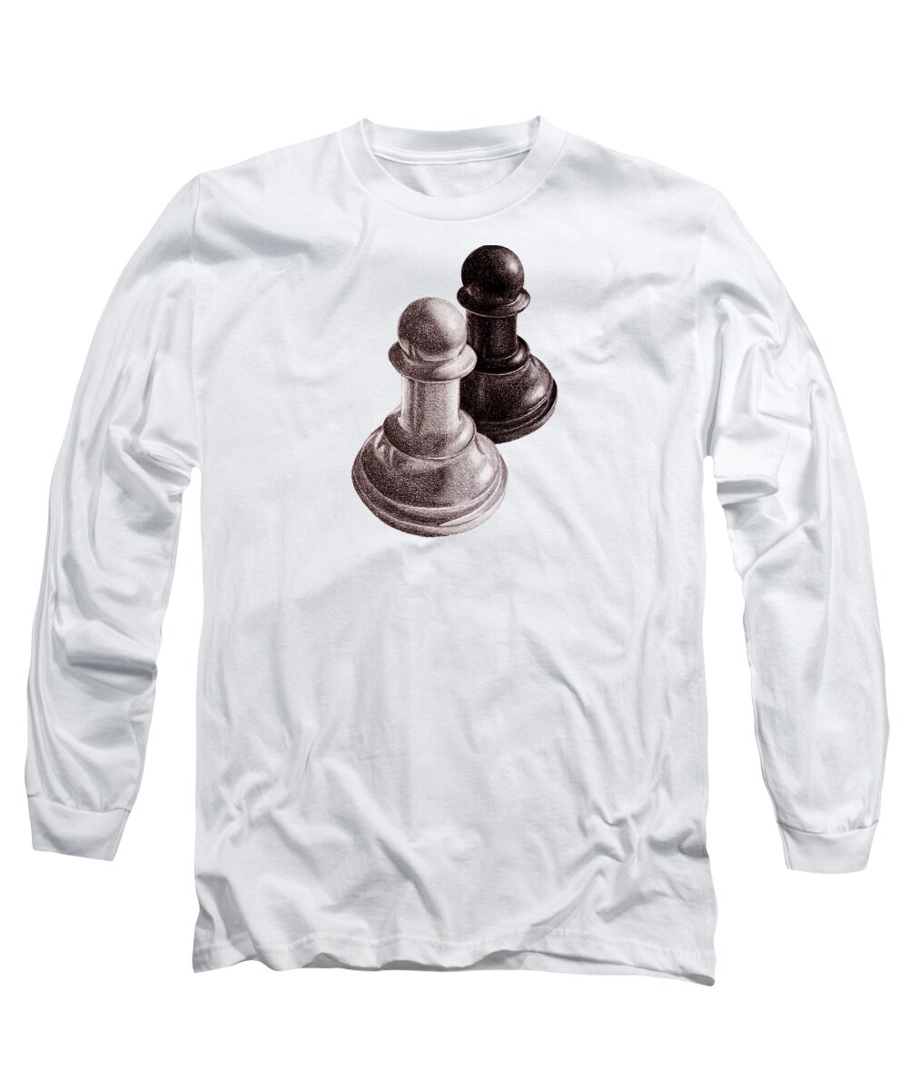 Chess Long Sleeve T-Shirt featuring the digital art Black And White Chess Pawns Pattern by Boriana Giormova