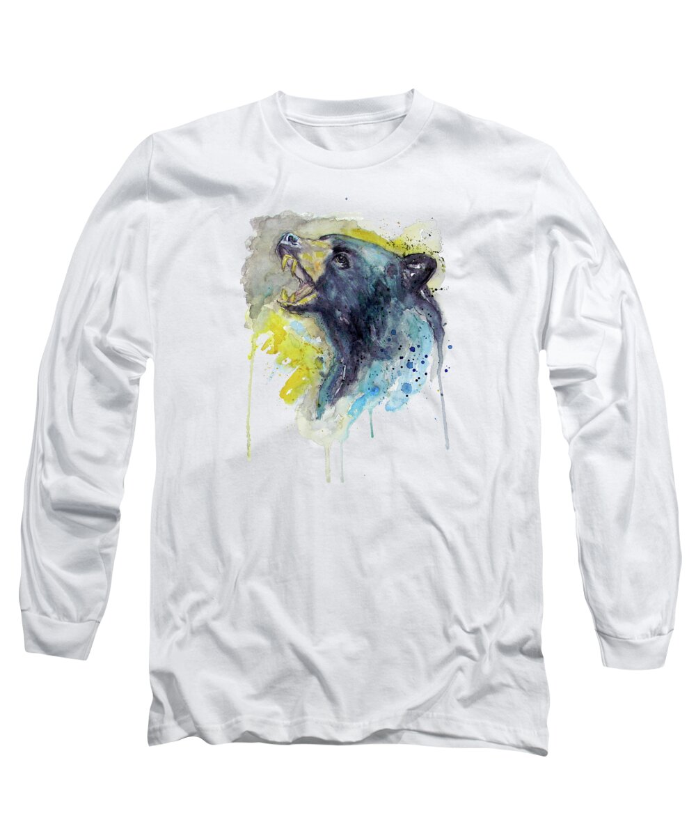 Marian Voicu Long Sleeve T-Shirt featuring the painting Black Bear by Marian Voicu
