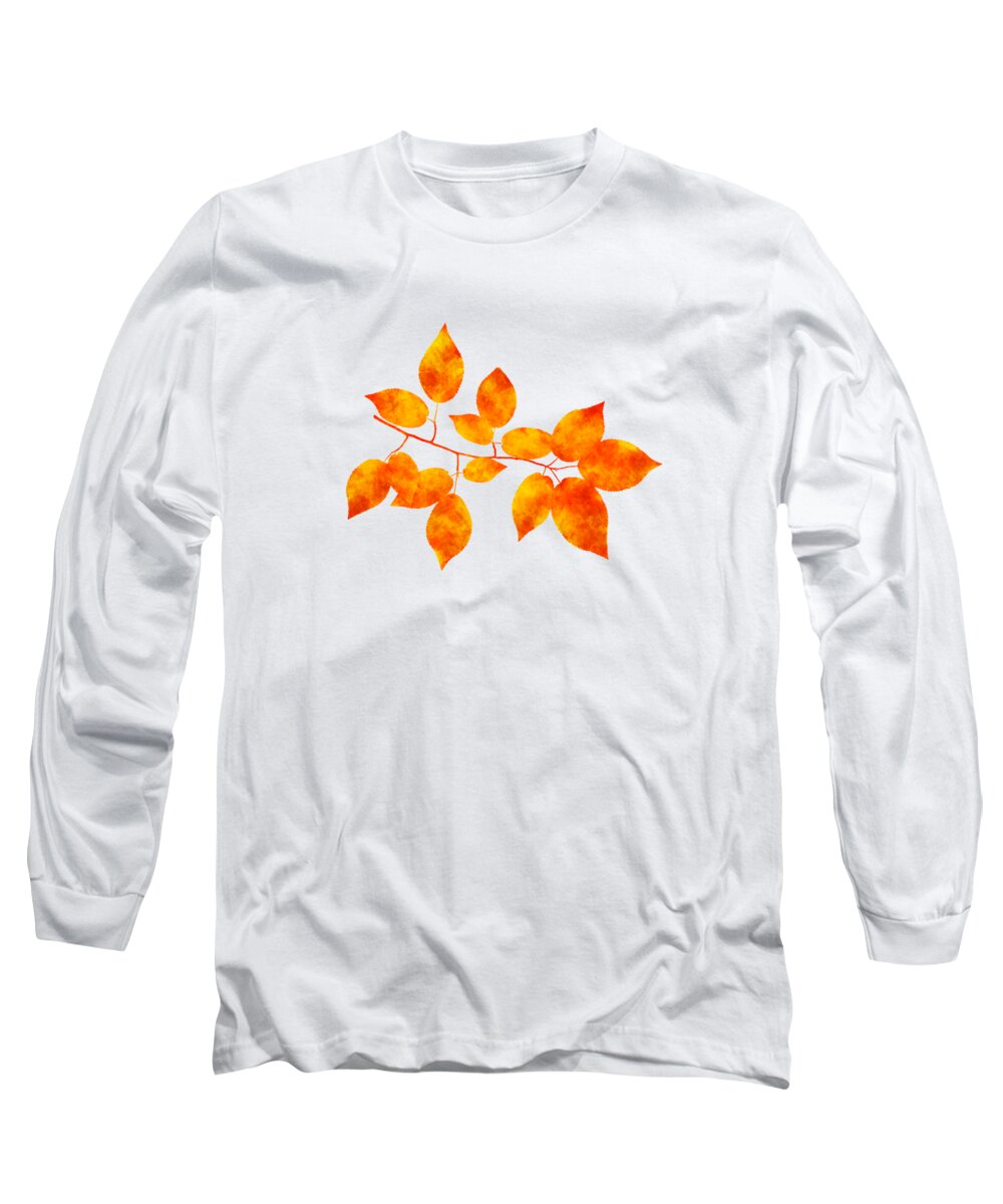 Leaves Long Sleeve T-Shirt featuring the mixed media Black Cherry Pressed Leaf Art by Christina Rollo