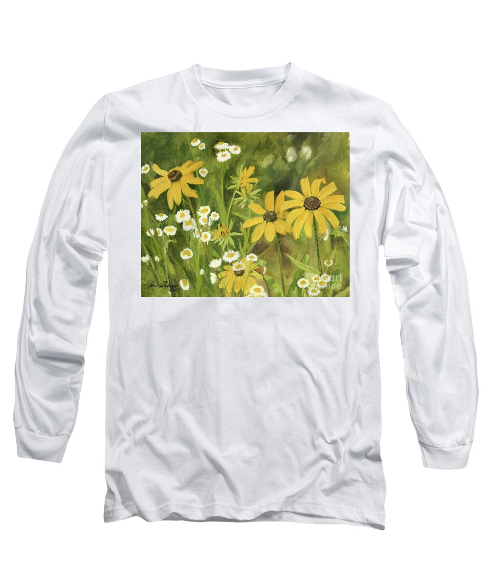 Nature Art Long Sleeve T-Shirt featuring the painting Black-eyed Susans in a Field by Laurie Rohner