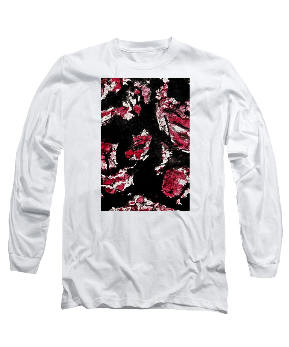Black Ink Long Sleeve T-Shirt featuring the painting Black on Red by Joan Reese
