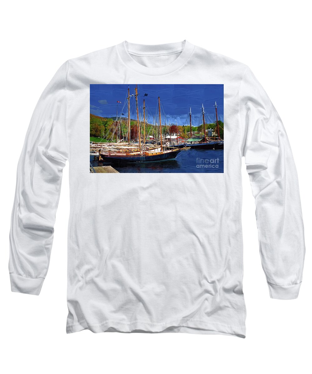 Sailboats Long Sleeve T-Shirt featuring the digital art Black Sailboats by Kirt Tisdale