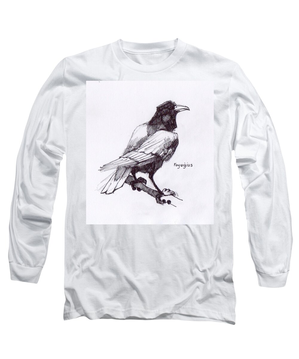 Bird Long Sleeve T-Shirt featuring the drawing Sketch for Black by Ray Agius