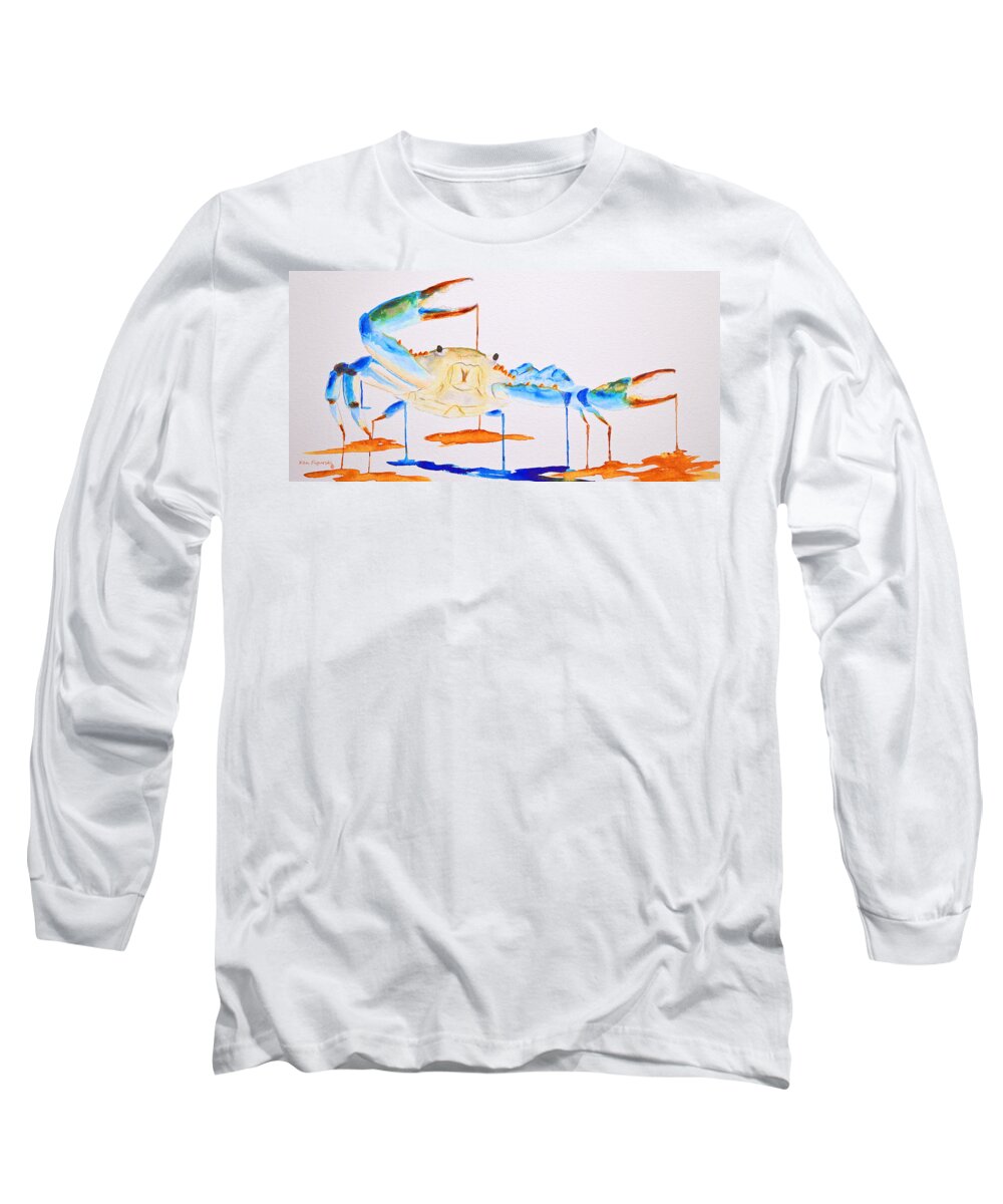 Blue Long Sleeve T-Shirt featuring the painting Blue Crab by Ken Figurski
