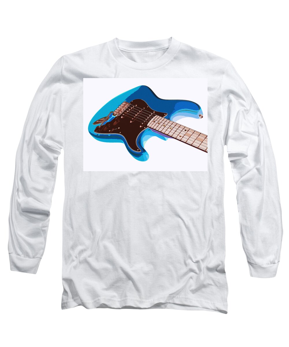 Fender Stratocaster Long Sleeve T-Shirt featuring the painting Blue Fender Stratocaster by AM FineArtPrints