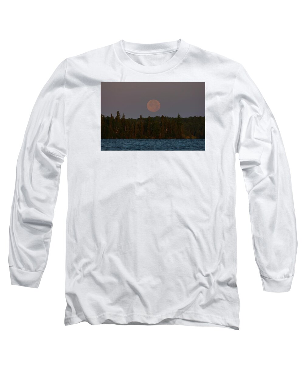 Moon Long Sleeve T-Shirt featuring the photograph Blue Moon over Berry Lake by Steven Clipperton