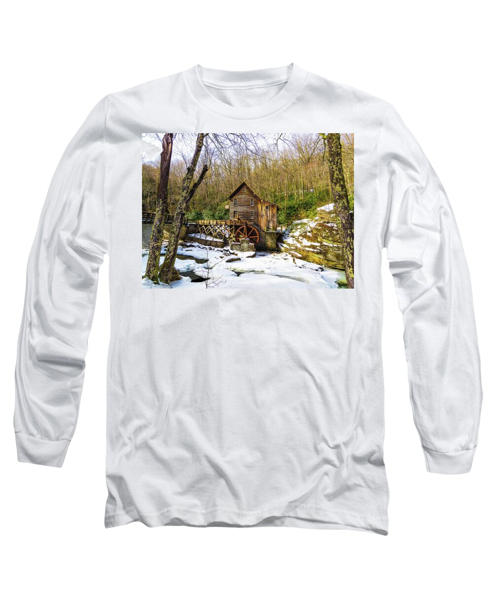 Babcock State Park Long Sleeve T-Shirt featuring the photograph Winter Babcock State Park Gristmill by Norma Brandsberg
