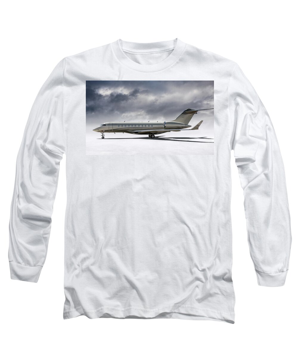 Aviation Long Sleeve T-Shirt featuring the digital art Bombardier Global 5000 by Douglas Pittman