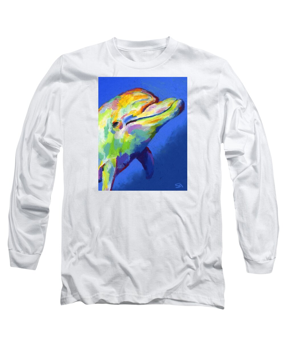 Dolphin Long Sleeve T-Shirt featuring the painting Born To Live Free by Stephen Anderson