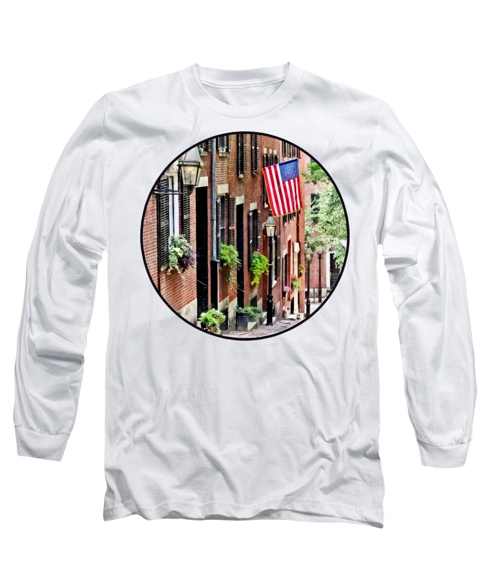 Boston Long Sleeve T-Shirt featuring the photograph Boston MA - Acorn Street by Susan Savad
