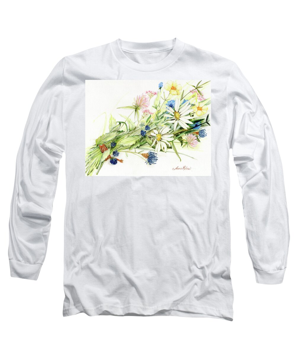 Bouquet Long Sleeve T-Shirt featuring the drawing Bouquet of Wildflowers by Laurie Rohner