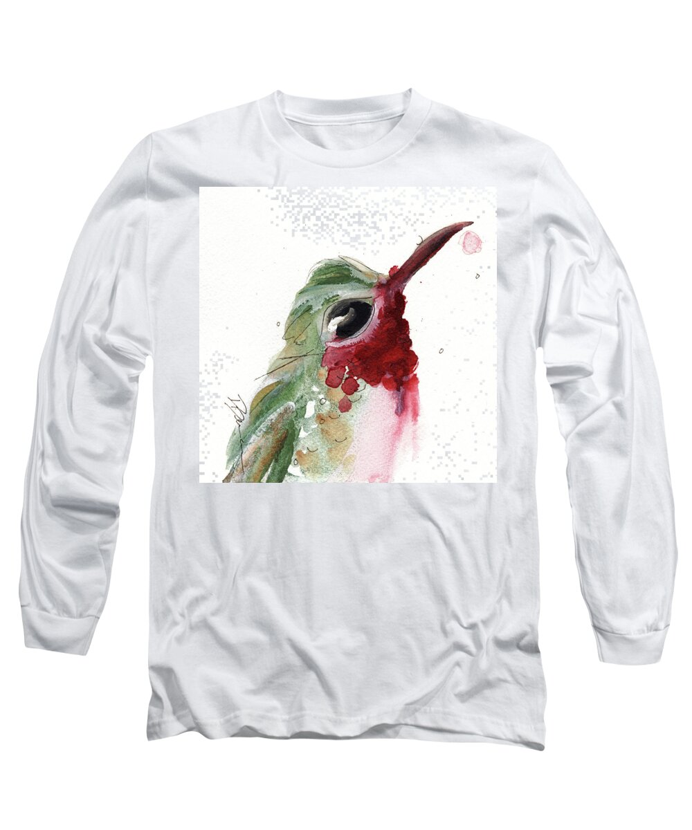 Broadtail Hummingbird Long Sleeve T-Shirt featuring the painting Broadtail Hummingbird by Dawn Derman