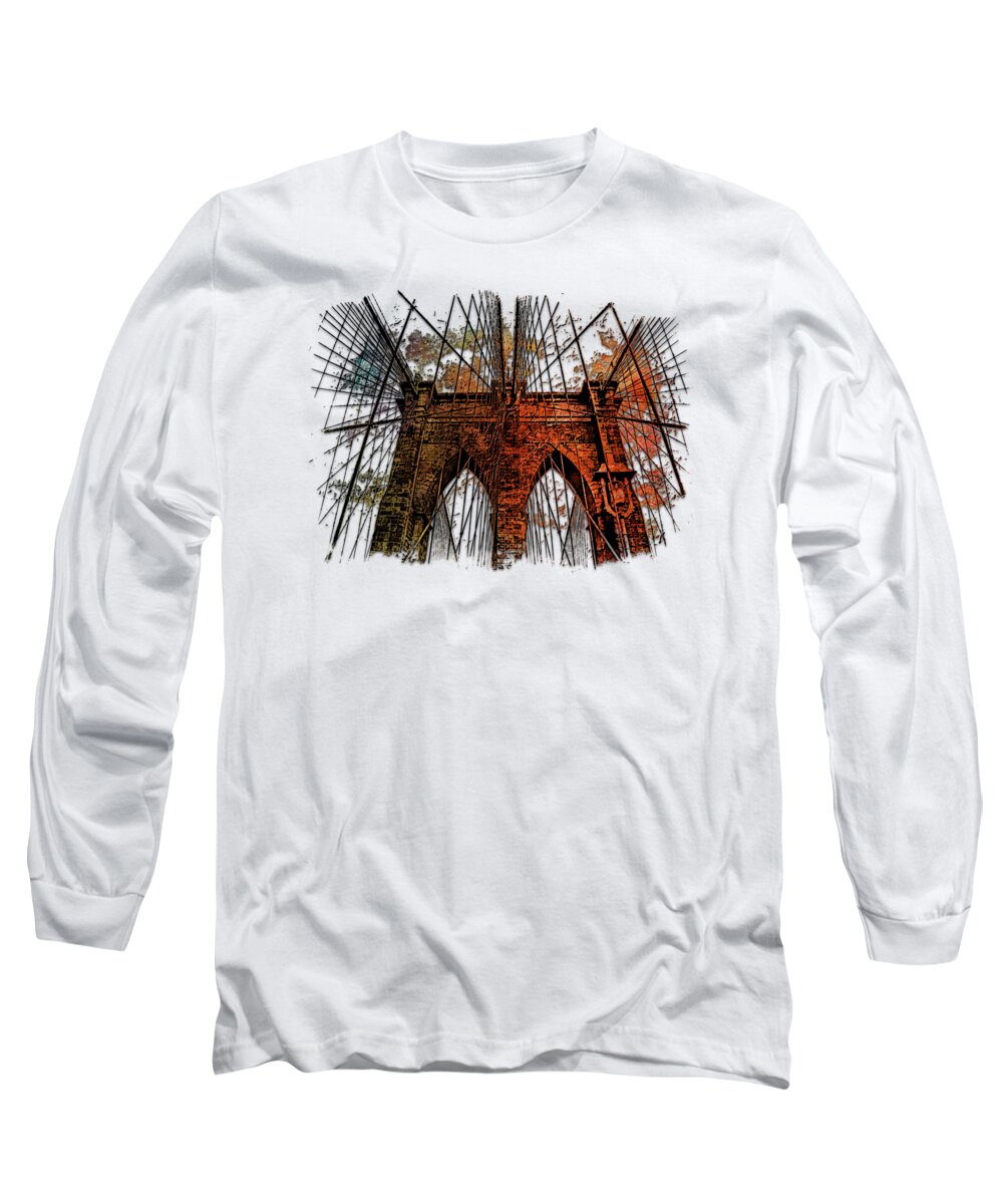 3d Long Sleeve T-Shirt featuring the photograph Brooklyn Bridge Earthy Rainbow 3 Dimensional by DiDesigns Graphics