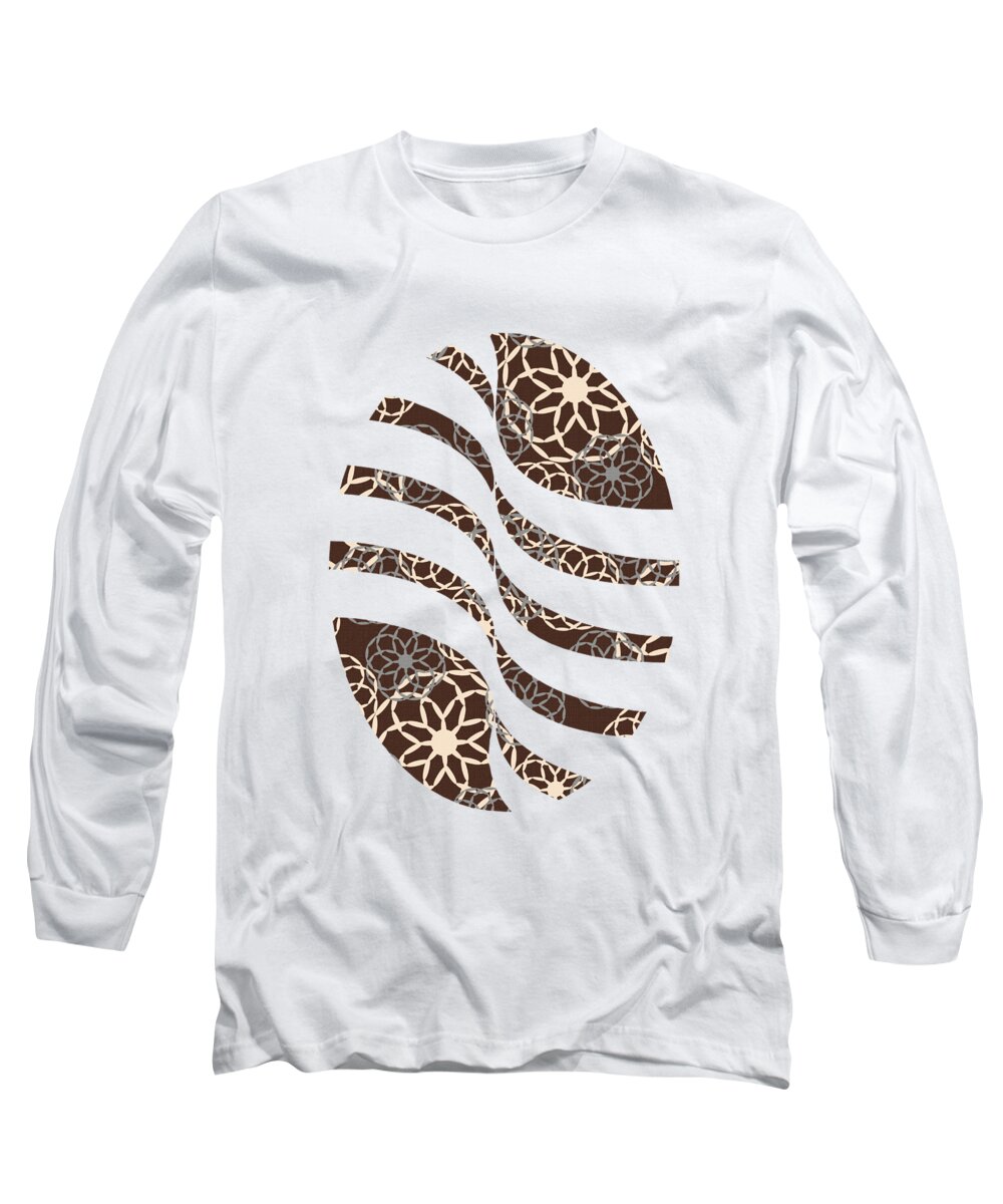 Floral Pattern Long Sleeve T-Shirt featuring the mixed media Brown and Silver Floral Pattern Art by Christina Rollo