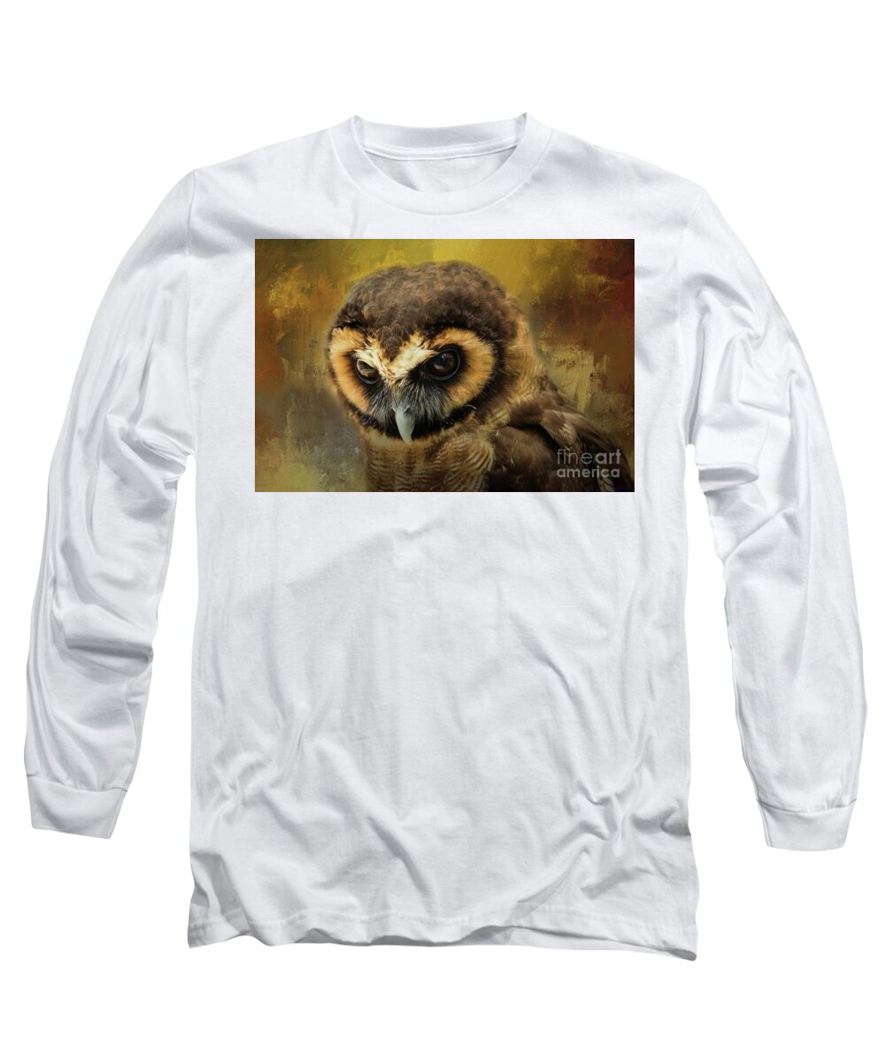 Brown Wood Owl Long Sleeve T-Shirt featuring the photograph Brown Wood Owl by Eva Lechner