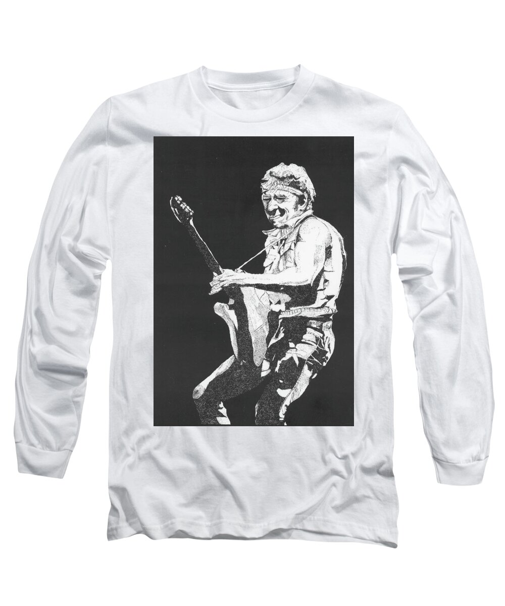 Drawings Long Sleeve T-Shirt featuring the drawing Bruce Springsteen by Michelle Gilmore