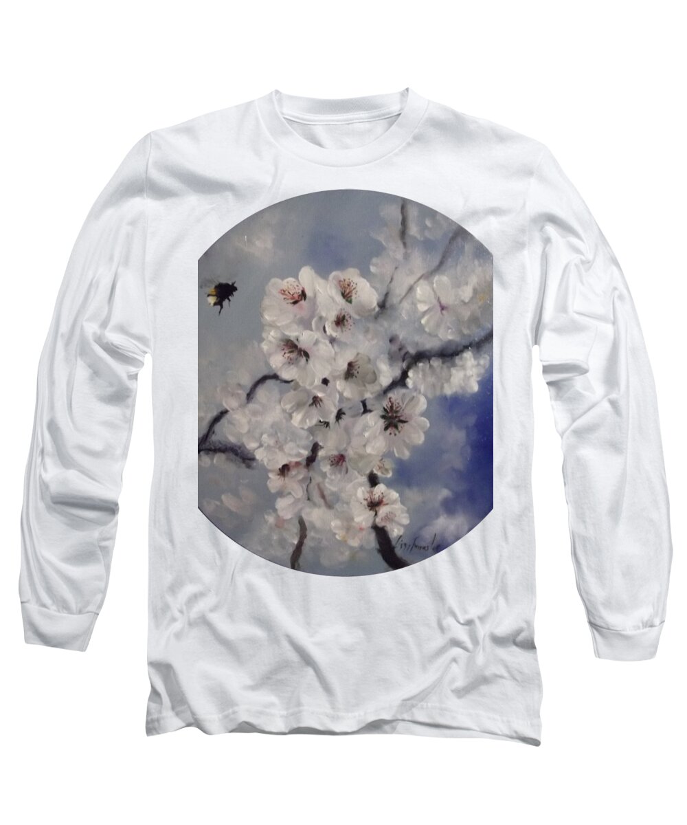 Blossom Long Sleeve T-Shirt featuring the painting Busy Bumble Beee in Blossom by Lizzy Forrester