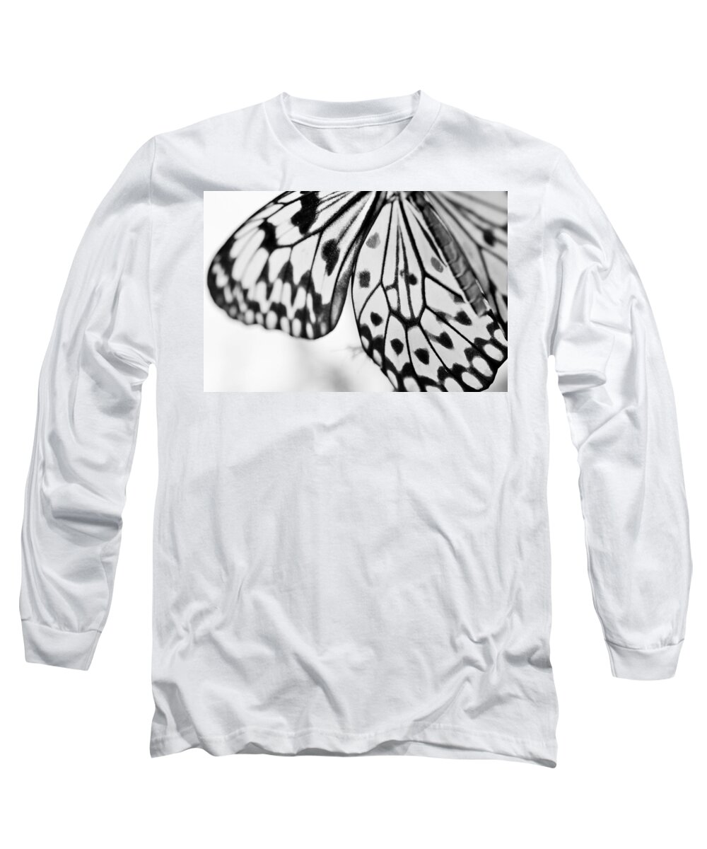 Butterfly Wings Long Sleeve T-Shirt featuring the photograph Butterfly Wings 3 - Black And White by Marianna Mills