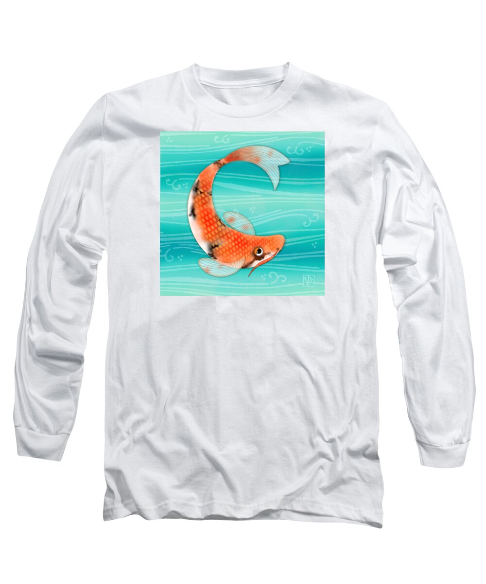 Letter C Long Sleeve T-Shirt featuring the digital art C is for Cal the Curious Carp by Valerie Drake Lesiak