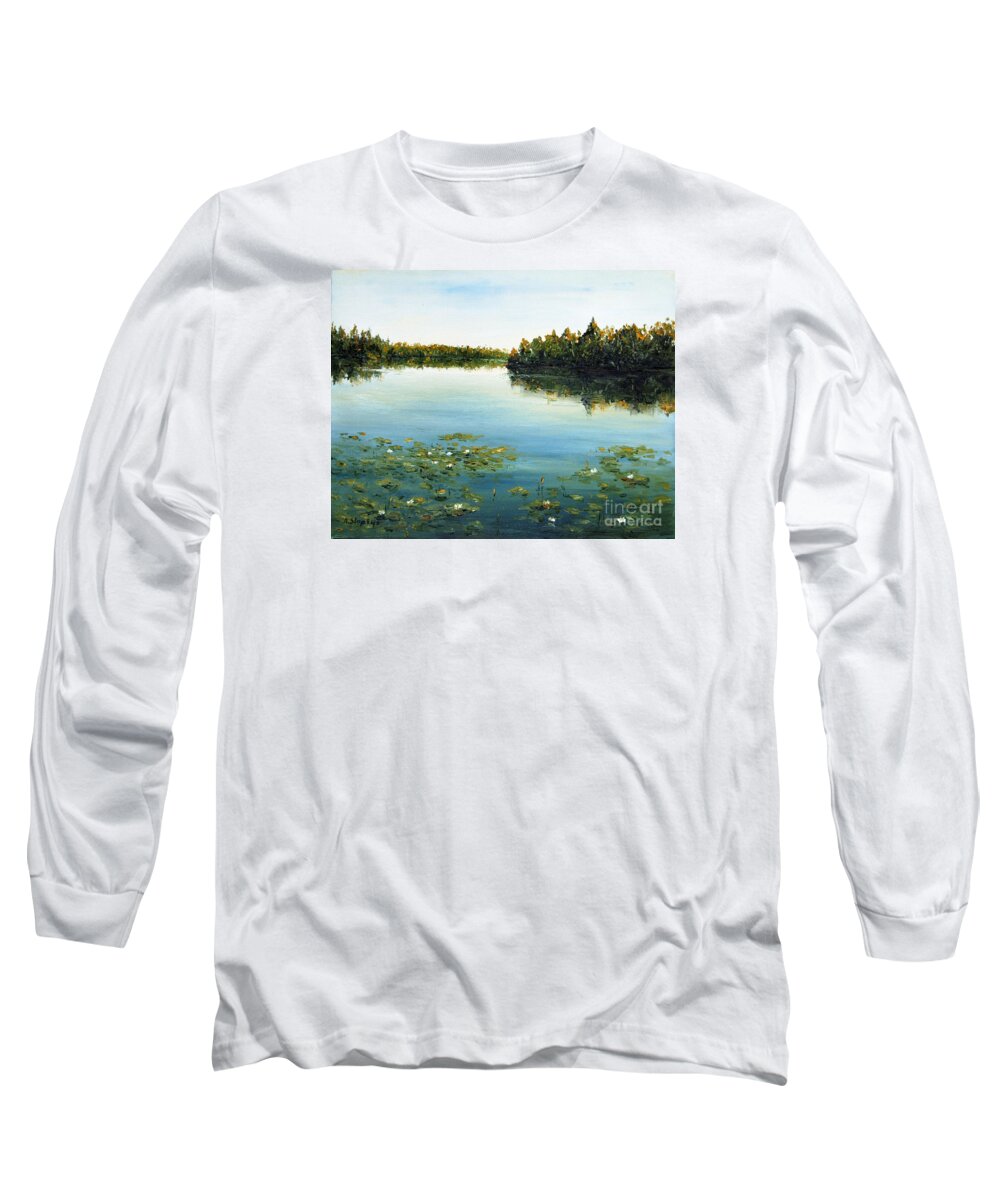 Landscape Long Sleeve T-Shirt featuring the painting Calm by Arturas Slapsys