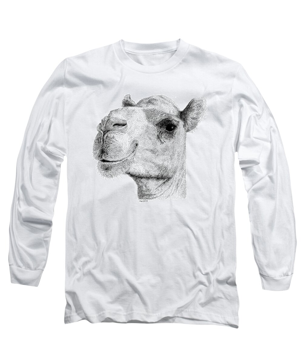 Camel Long Sleeve T-Shirt featuring the drawing Camel by Scott Woyak