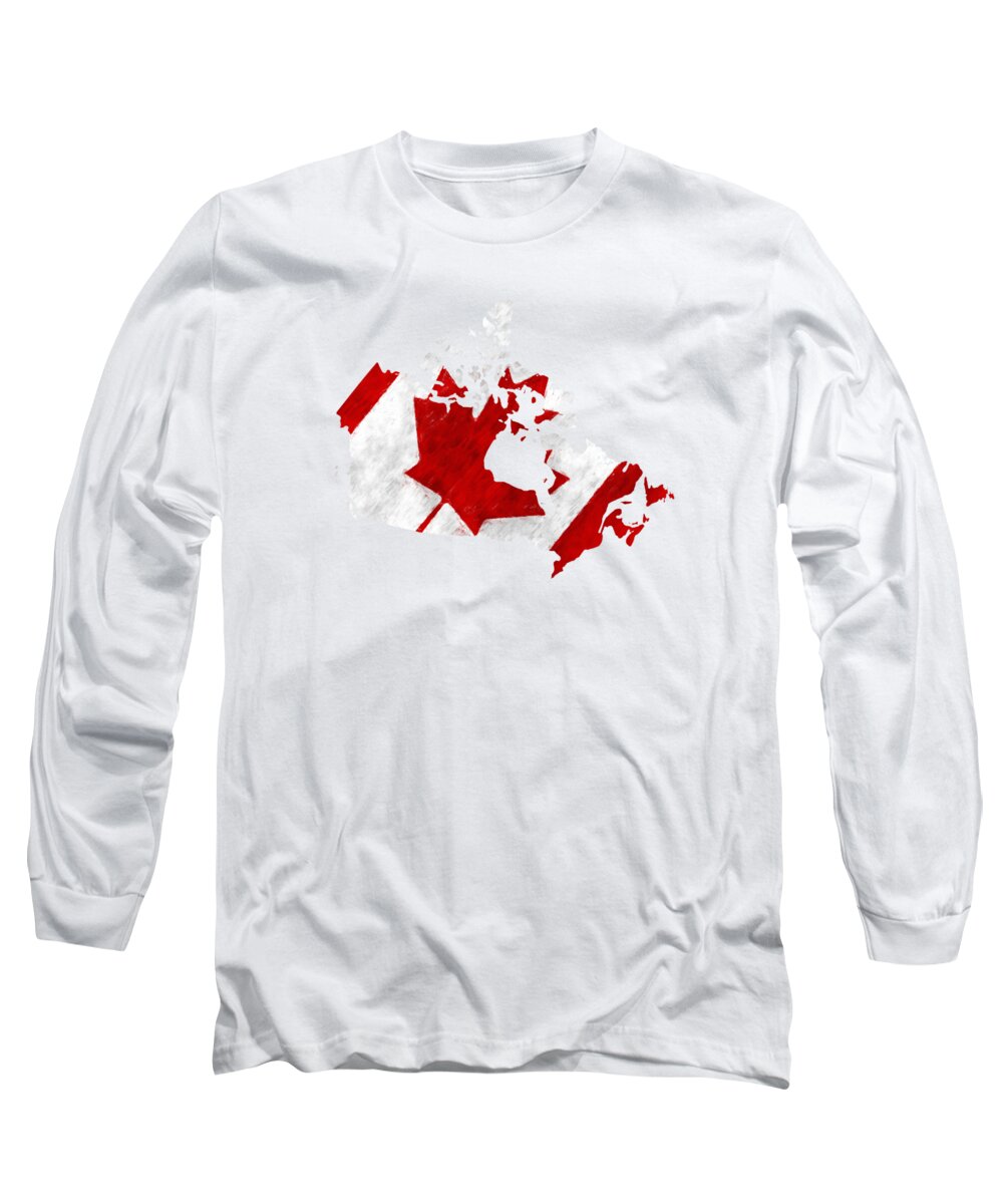 Canada Long Sleeve T-Shirt featuring the digital art Canada Map Art with Flag Design by World Art Prints And Designs