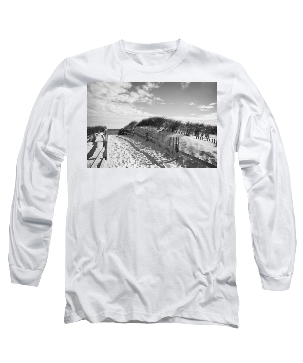 Black And White Long Sleeve T-Shirt featuring the photograph Cape Cod Beach Entry by Mircea Costina Photography
