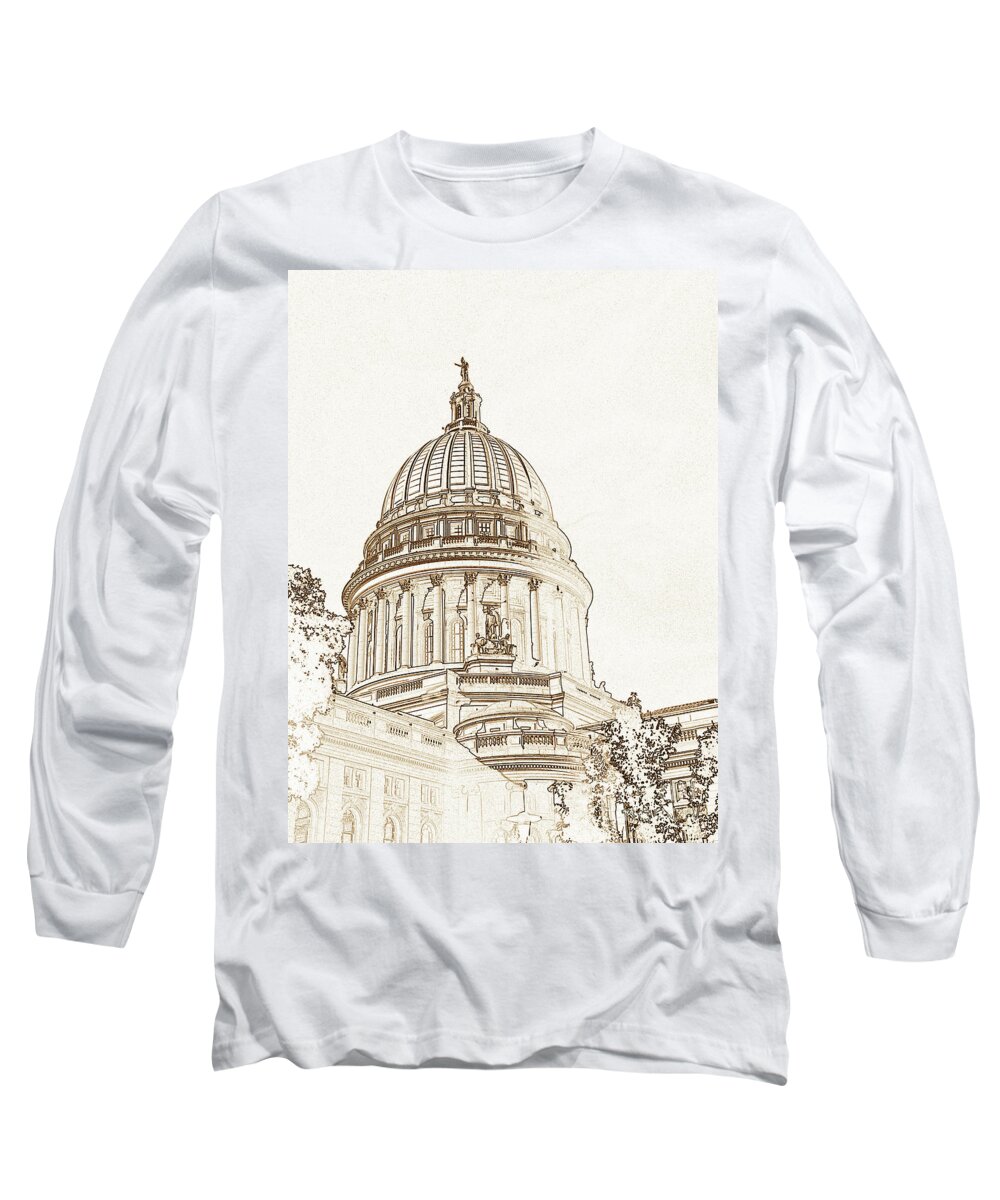 Madison Wisconsin Long Sleeve T-Shirt featuring the photograph Capitol of Sepia by David Bearden