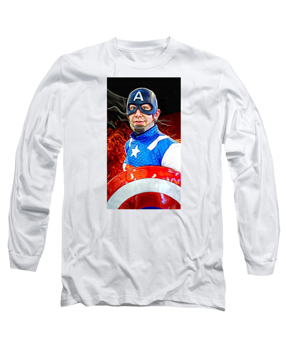 Comic Hero Long Sleeve T-Shirt featuring the photograph Captain America Super Hero by Ian Gledhill
