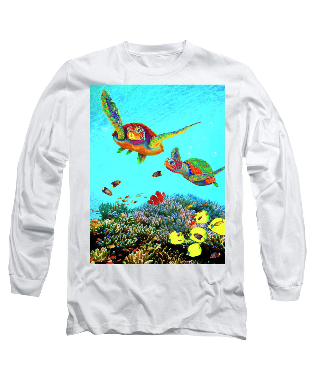 Sea Turtles Long Sleeve T-Shirt featuring the painting Caribbean Sea Turtles by Sandra Selle Rodriguez
