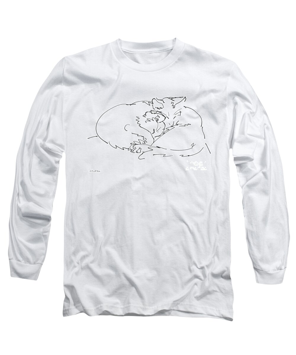 Cat Long Sleeve T-Shirt featuring the drawing Cat Drawings 2 by Gordon Punt