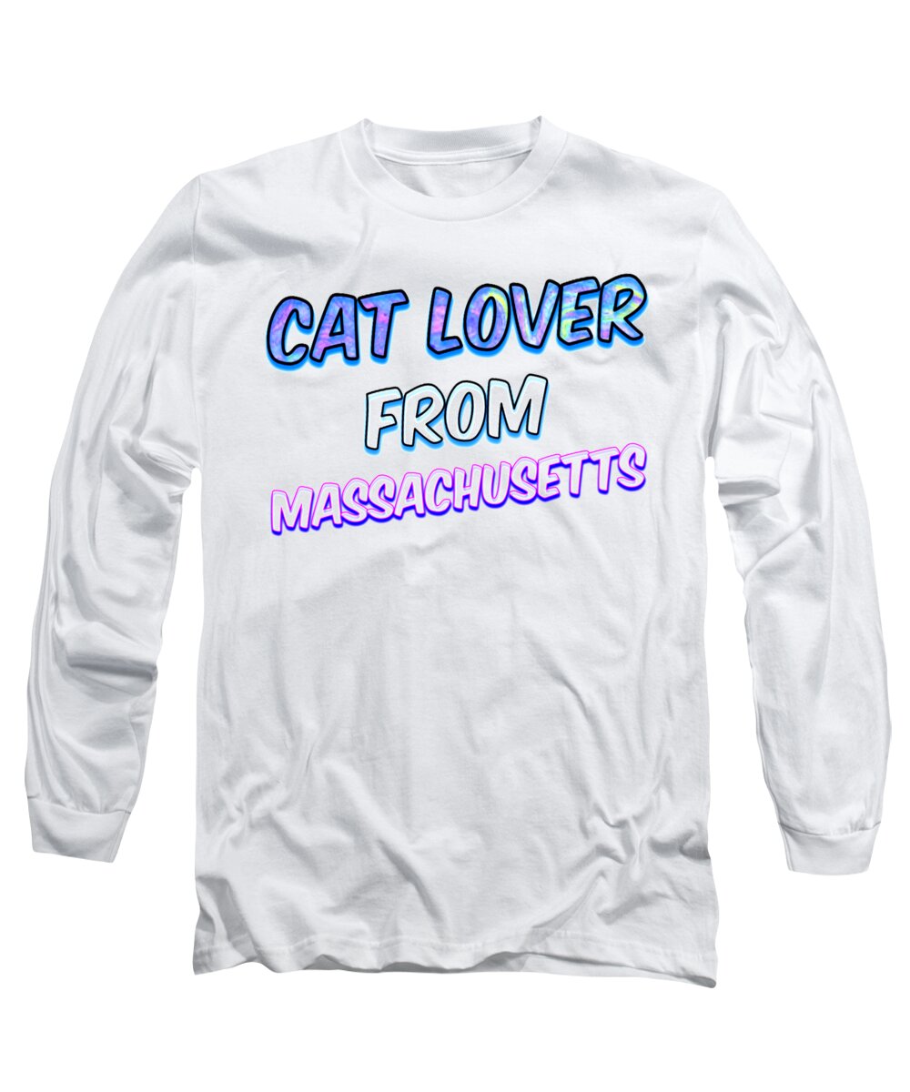 Cat Long Sleeve T-Shirt featuring the digital art Cat Lover From Massachusetts by Lin Watchorn