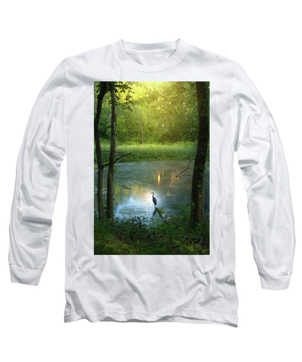Blue Heron Long Sleeve T-Shirt featuring the photograph Center Stage by Rob Blair