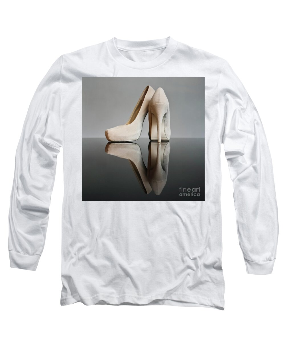 Champagne High Heel Shoes Long Sleeve T-Shirt featuring the photograph Champagne Stiletto Shoes by Terri Waters