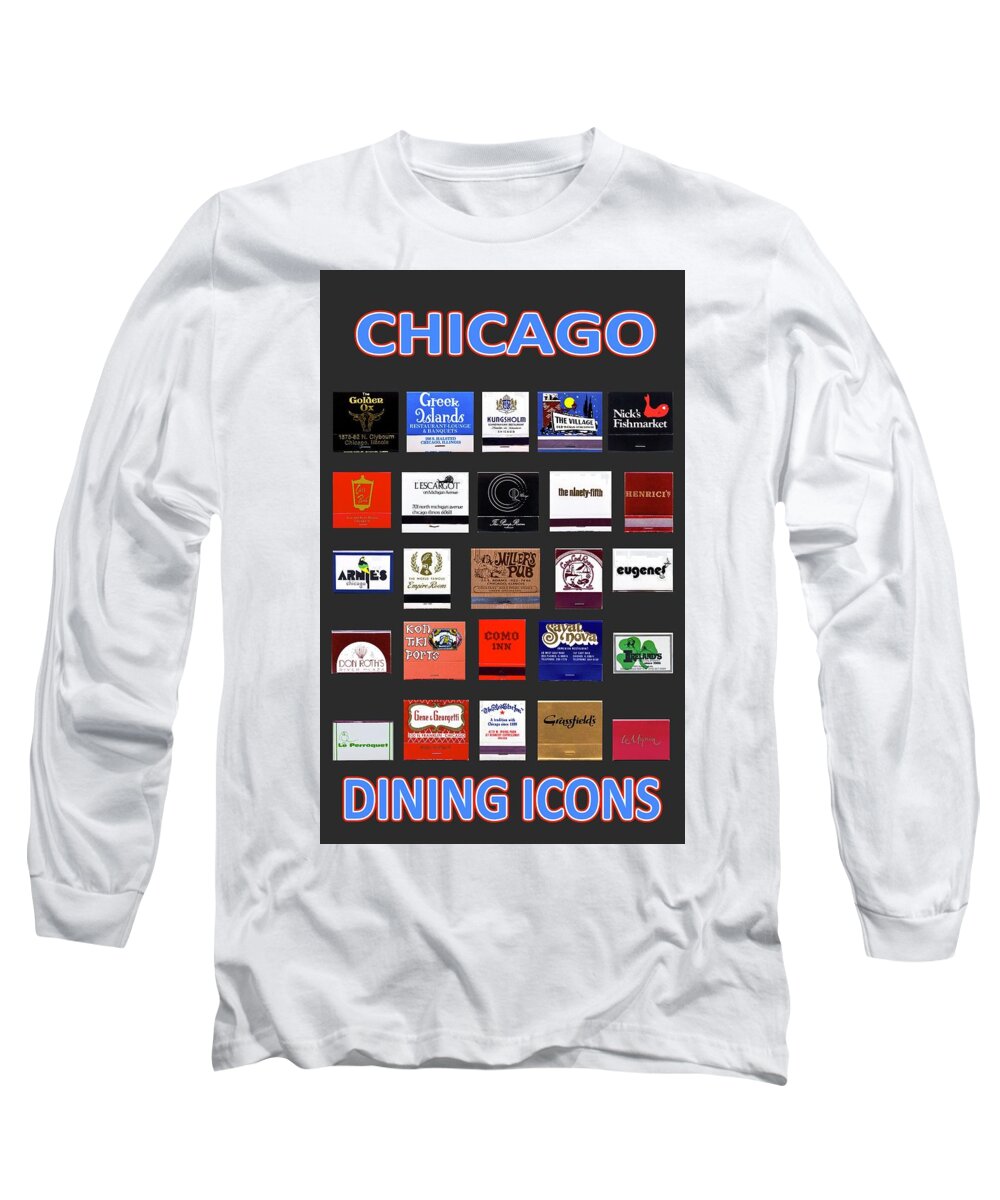 Chicago Long Sleeve T-Shirt featuring the photograph Chicago Dining Icons - black background by Ira Marcus