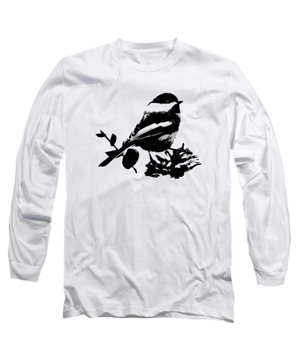 Chickadee Long Sleeve T-Shirt featuring the mixed media Chickadee Bird Pattern by Christina Rollo