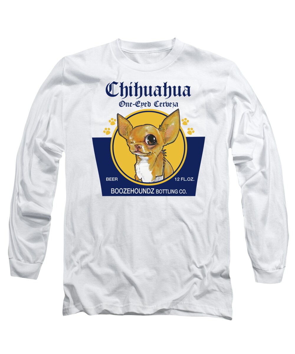 Beer Long Sleeve T-Shirt featuring the drawing Chihuahua One-Eyed Cerveza by John LaFree