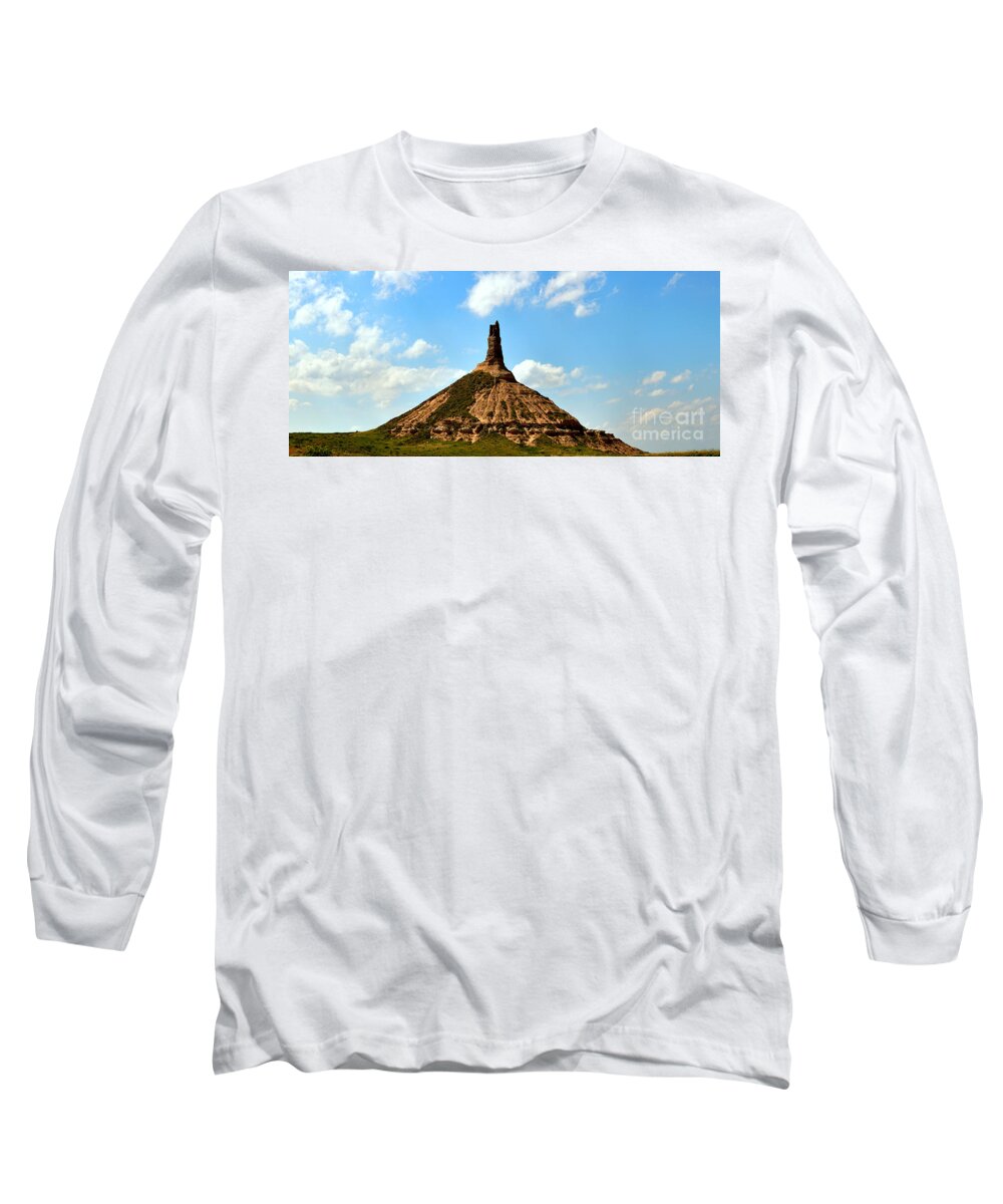 Scotts Bluff Chimney Rock Long Sleeve T-Shirt featuring the photograph Chimney Rock Panorama by Adam Jewell