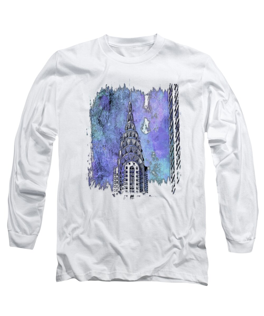 Berry Long Sleeve T-Shirt featuring the photograph Chrysler Spire Berry Blues 3 Dimensional by DiDesigns Graphics