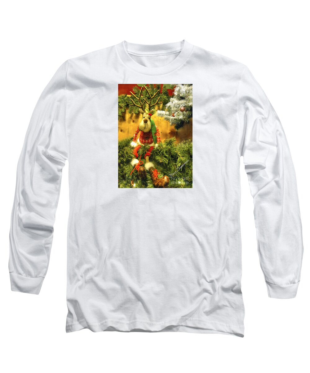 Mixed Media. Mixed Media Fine Art. Fine Art Photography. Mixed Media Fine Art Photography. Pine Trees.evergreens. Loveland Colorado. Nature. Winterdays. Reindeer. Holiday. Christmas. Rudolph The Red Nosed Reindeer. Phsanta Claus. Christmastime. Seasonal. Winter. Tree. Christmas Tree. Long Sleeve T-Shirt featuring the photograph You're Out of Milk and Cookies by Mary Zimmerman