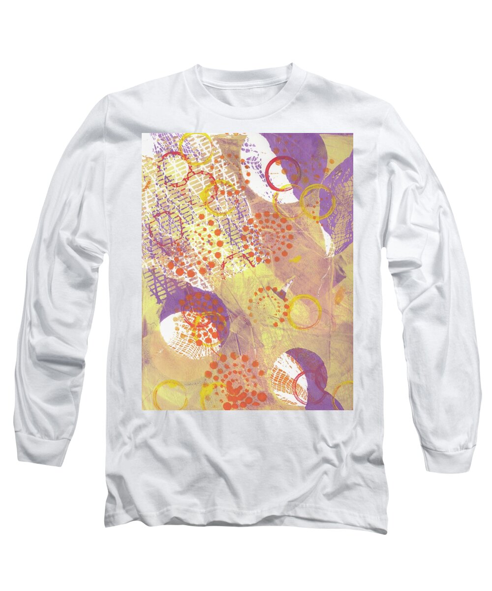 Circles Long Sleeve T-Shirt featuring the painting Circular Purple and Gold by Cynthia Westbrook